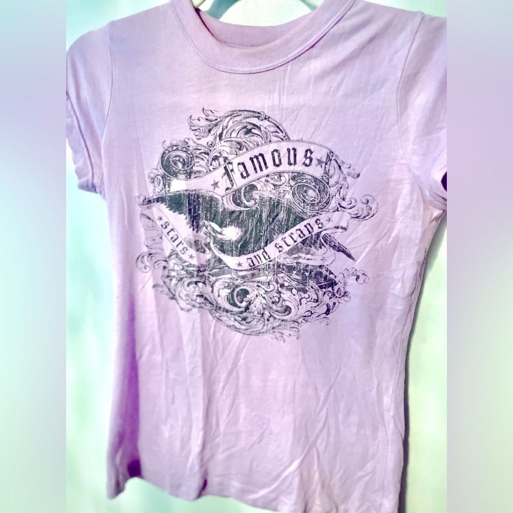 Lavender/Purple T-Shirt with Gray Design | Famous Stars and Straps